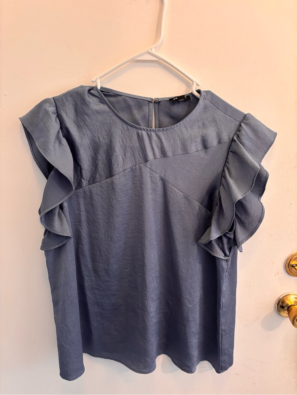 Women's Slate Blue Ruffle Sleeve Top